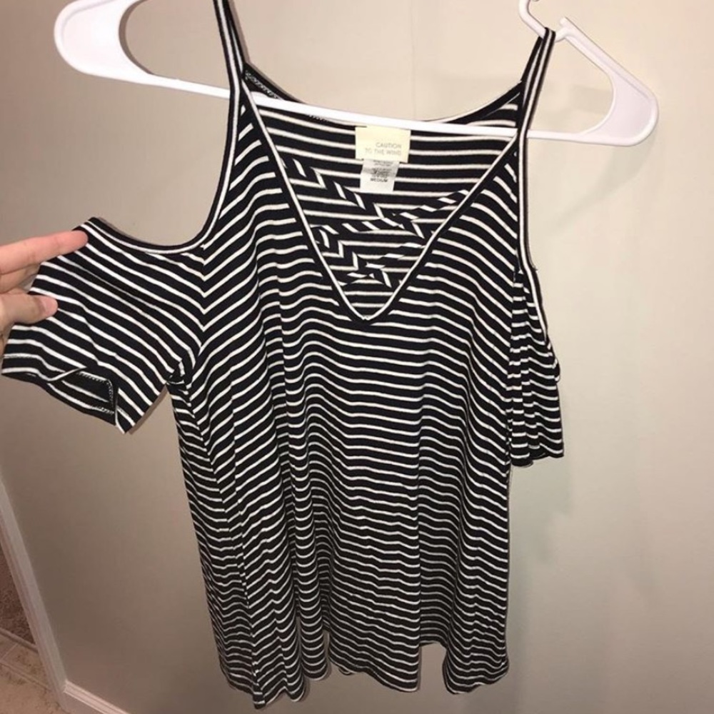 Navy/White Striped Cold Shoulder Top